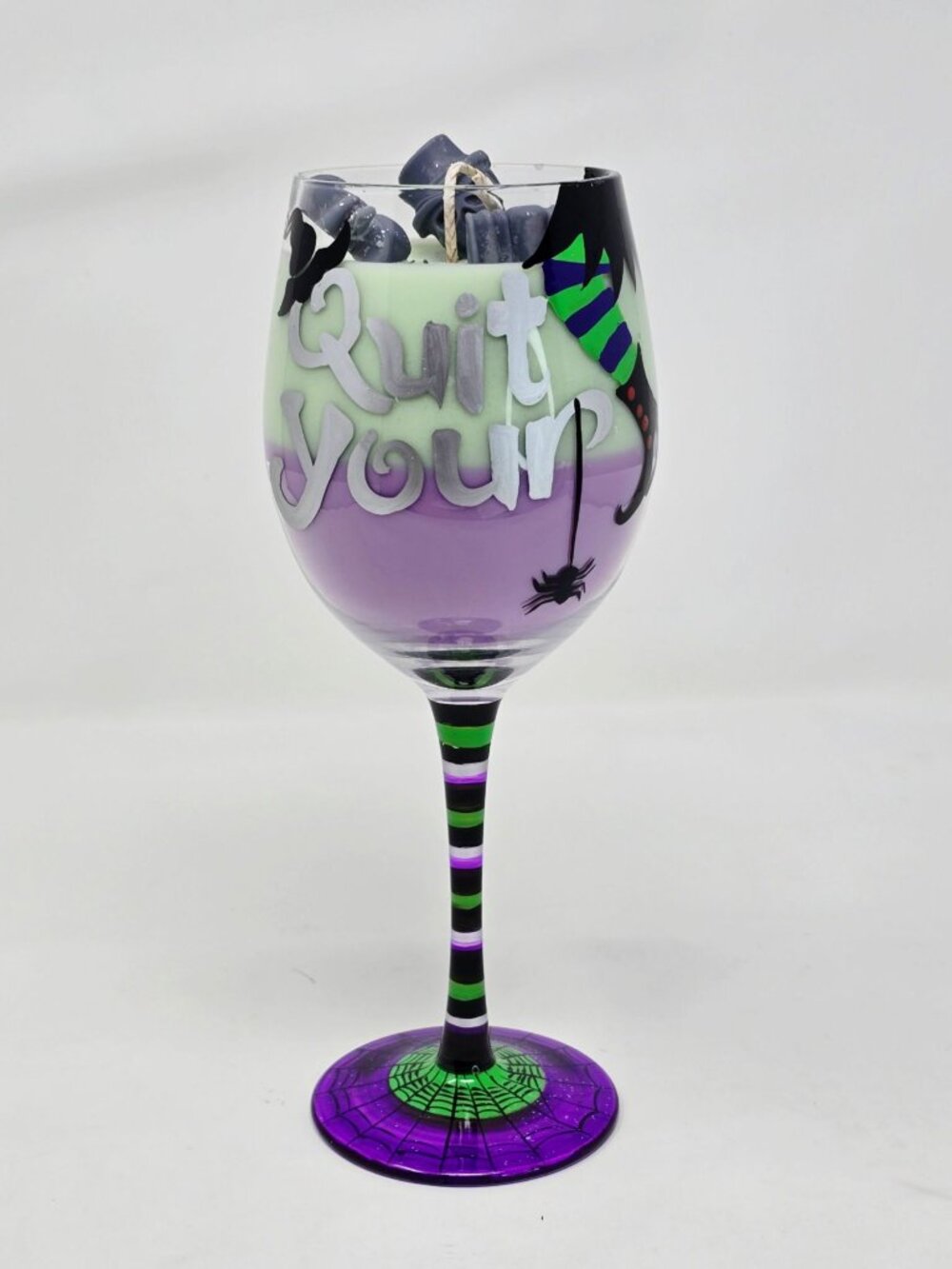 Artisan Working Witch Oversized Halloween Wine Glass Candle Apple Brandy 20oz - Picture 3 of 13